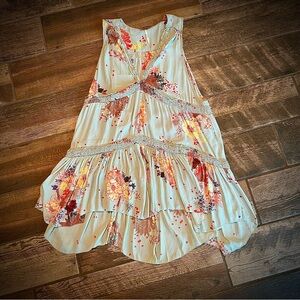 Free People blue floral tunic top with tiers and ruffles M